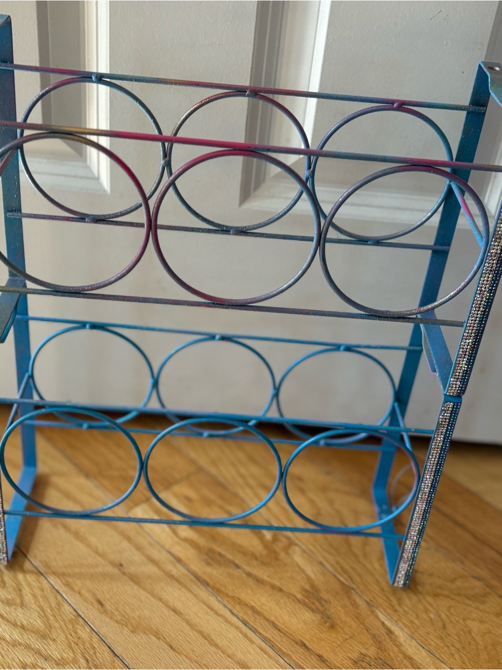 2 piece- Hand painted pink & Blue Eith Rhinestone accents- Metal wine rack